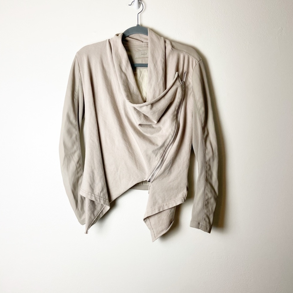 BLANK NYC • Women’s Faux-Leather and Knit Taupe Jacket Full Zip Size Small